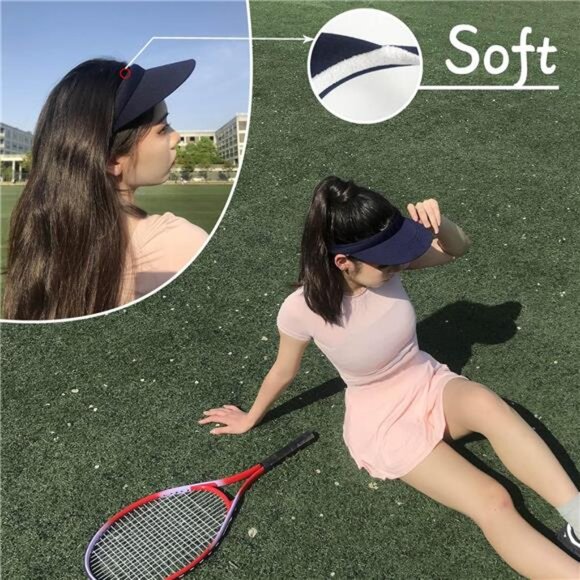 2 Pack Visor Women Men Sun Hat Clip On Visors Adjustable Sport Wide Brim Cap - Picture 2 of 6